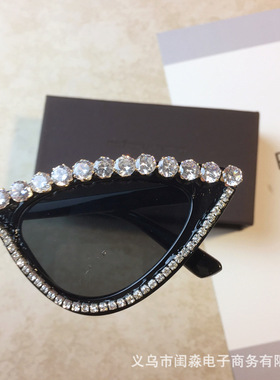 墨镜女复古三角镶钻个性前卫夸张太阳镜猫眼水钻手工简约淑女墨镜