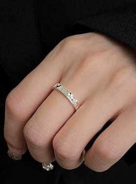 纯银素圈碎冰冰情侣对戒高级感