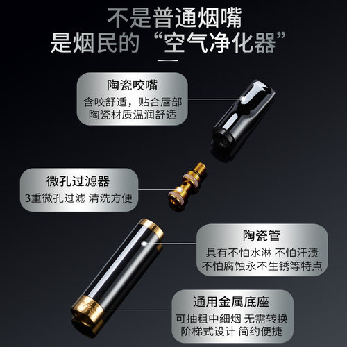 zobo正牌陶瓷烟嘴过滤器粗中细三用男香烟具循环型焦油过滤嘴烟嘴 - 图2