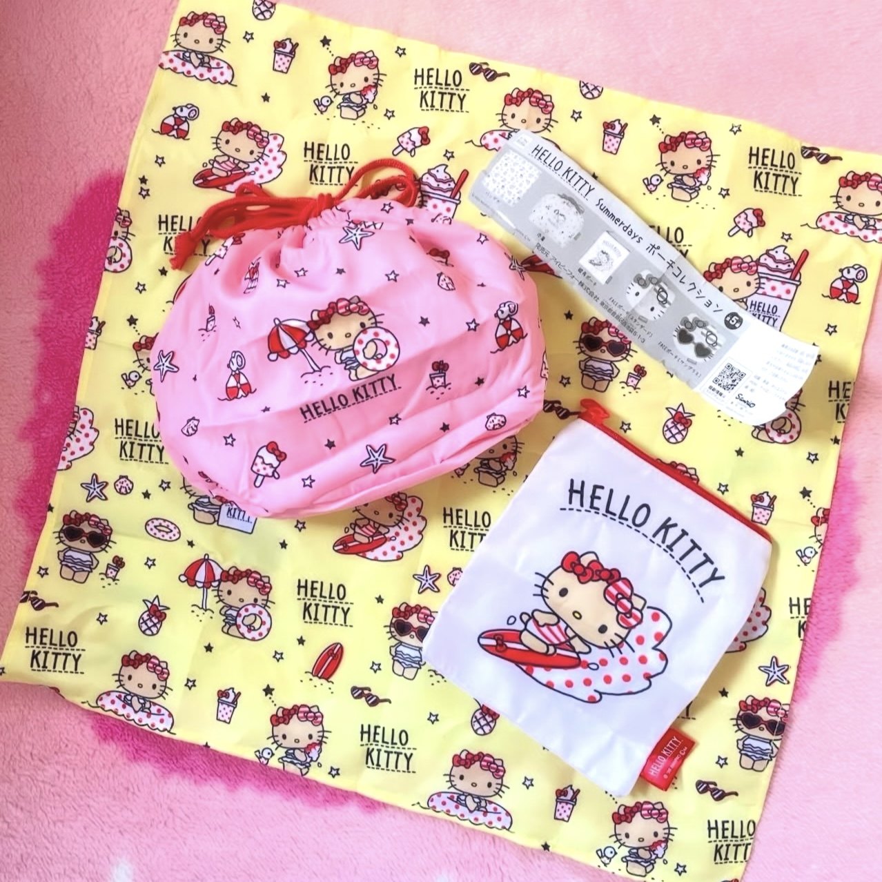 现货日本koro正品HelloKitty夏日度假风收纳小包束口袋零钱包扭蛋,淘宝优惠券,粉丝福利购,淘宝优惠卷