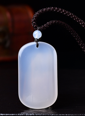 天然白玛瑙无事牌吊坠水晶玉石玉髓项链挂件男女款名字刻字订制