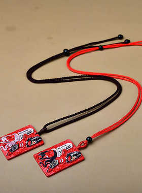 高含量天然朱砂手工彩绘唐卡黑白无常一见生财挂件吊坠男女士礼物