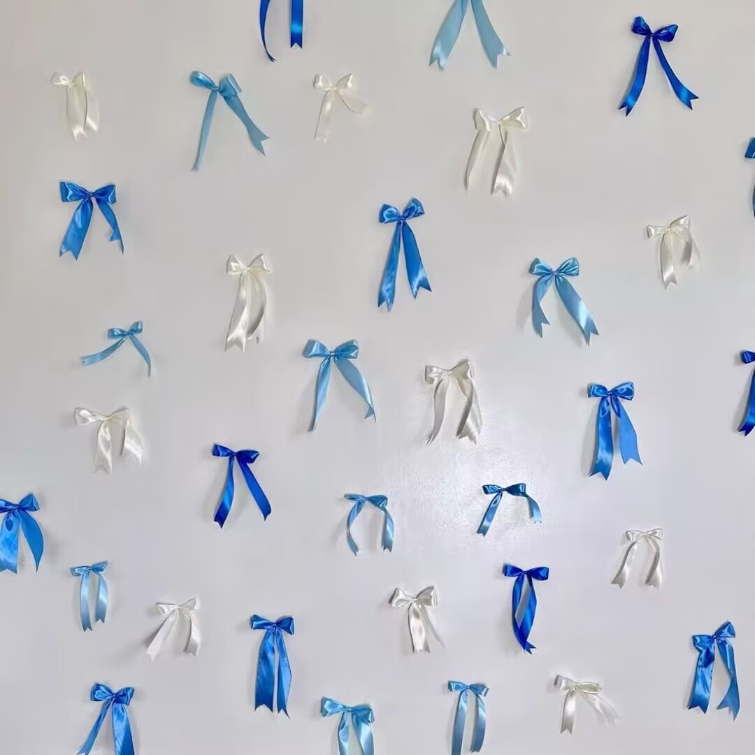 ins仙女蝴蝶结蓝色背景墙装饰丝带拍照道具生日派对场景布置装扮 - 图2