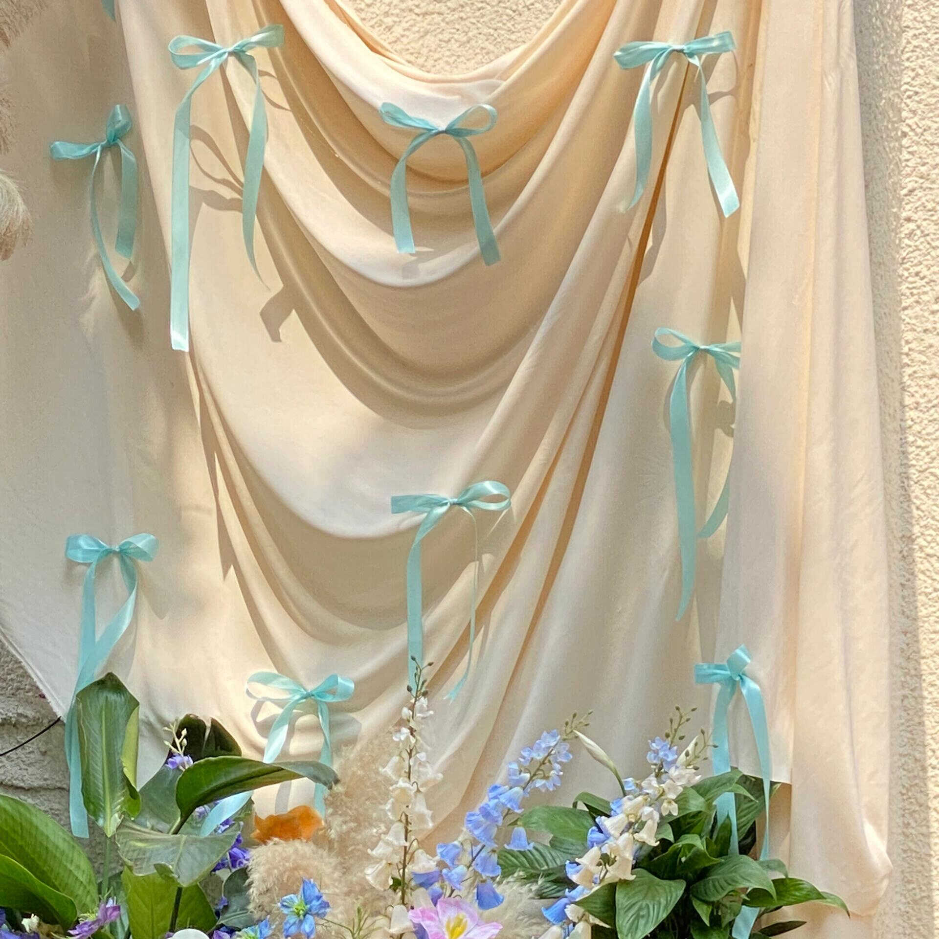 ins仙女蝴蝶结蓝色背景墙装饰丝带拍照道具生日派对场景布置装扮 - 图3