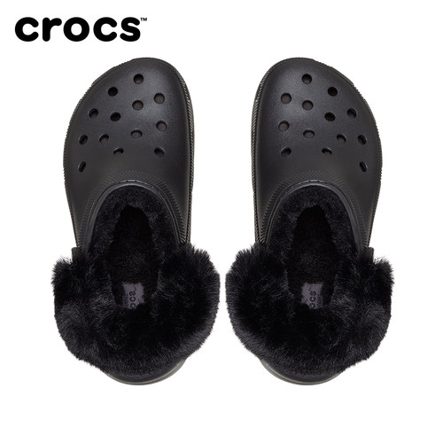 Crocs卡骆驰经典云朵暖绒洞洞鞋女鞋厚底暖棉拖鞋毛毛鞋|212854 - 图0