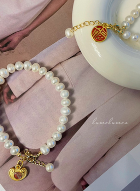 7-8mm天然淡水珍珠手链ins小众高级感日常穿搭手环可调节长度叠戴