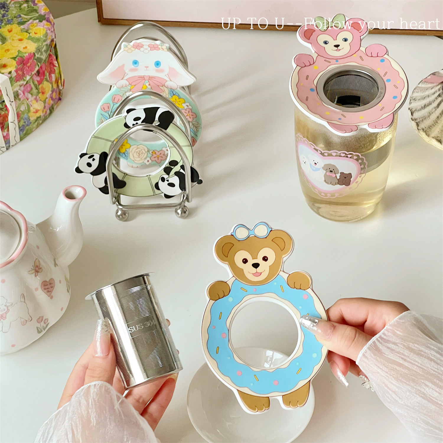 SHˇ可爱卡通水杯盖子高颜值办公室马克杯通用陶瓷茶漏设计感茶滤,淘宝优惠券,粉丝福利购,淘宝优惠卷