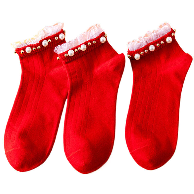 本命年袜子女红色袜子马年新年红袜子女士短袜珍珠袜秋冬过年袜子,淘宝优惠券,粉丝福利购,淘宝优惠卷