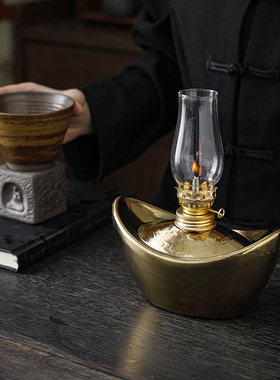 老式玻璃酥油灯传统元宝造型茶室家居摆件灯芯仿古供佛拜神照明灯