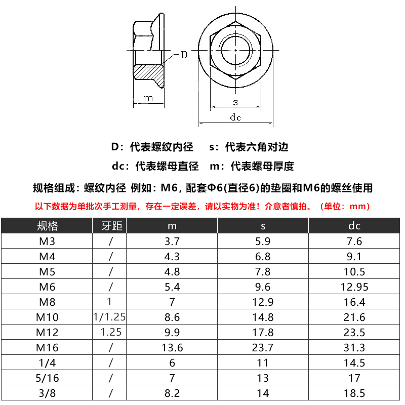 镀镍六角法兰螺母螺帽花齿带垫锁紧防滑螺丝帽M2M3M4M5M6M8M10M12