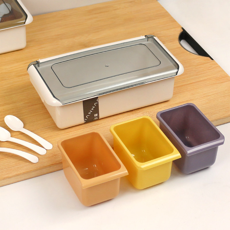 家用厨房调味盒调料罐塑料带盖味精盐盒三格款带勺组合翻盖调料盒,淘宝优惠券,粉丝福利购,淘宝优惠卷