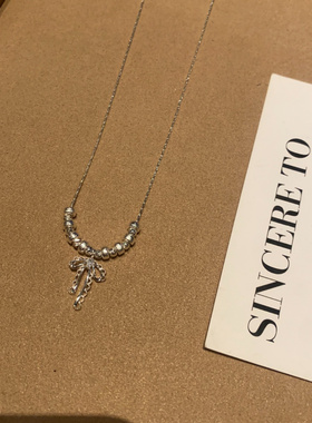 气质独特碎银蕾丝蝴蝶结吊坠项链