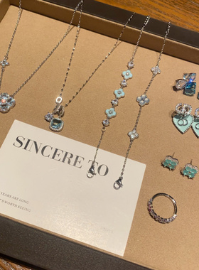 蓝色系~轻奢四叶花朵项链小众轻