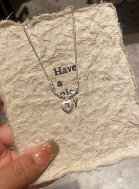 简约高级感锆石拉丝爱心吊坠项链