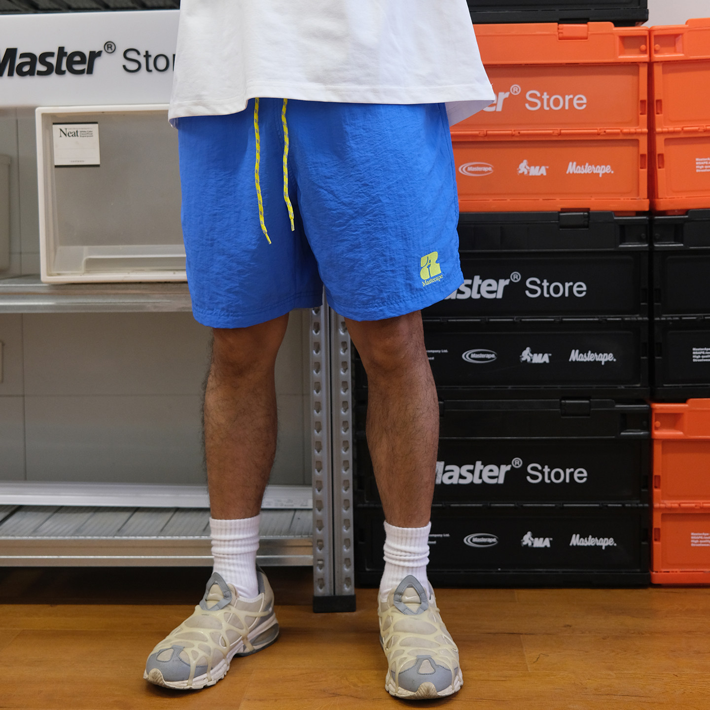 Masterape新款夏季宽松轻薄休闲撞色五分刺绣花色绳短裤,淘宝优惠券,粉丝福利购,淘宝优惠卷