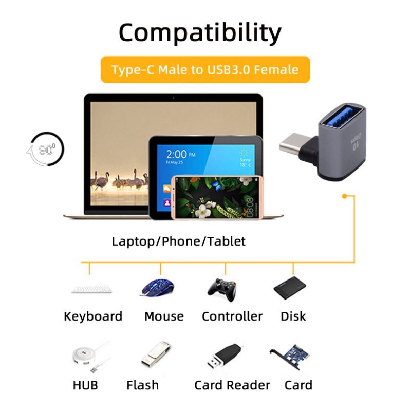 CY辰阳弯头90度USB-C Type C对USB3.0母OTG转换头外接U盘键盘鼠标 - 图1