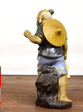 鱼缸公仔摆件钓鱼风水招财神假山