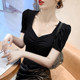 Square neck puff sleeve top for hot girls short sexy T