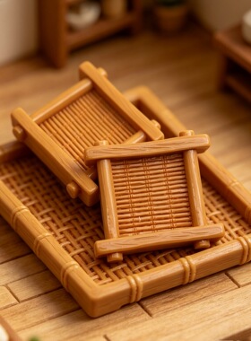 复古仿编筐日式托盘微缩食玩收纳娃娃屋氛围感装饰摆件diy冰箱贴