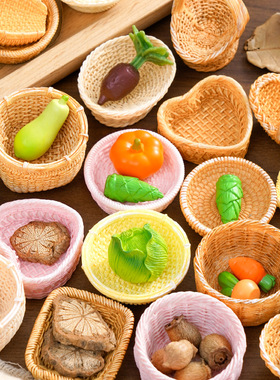 创意仿真藤编篮子竹编筐diy装饰品配件迷你拍摄造景收纳框小摆件4