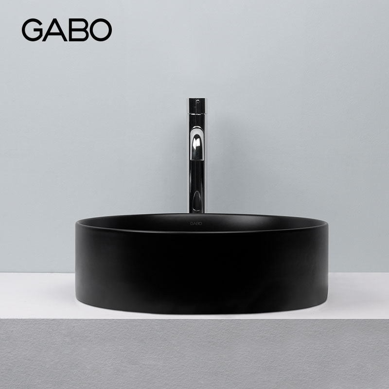 QC观博GABO 黑色陶瓷台上盆家用卫生间洗脸盆圆形艺术洗手盆10430 - 图1