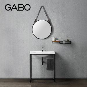 观博GABO 极简钢架浴室柜组合小户型卫生间洗手盆浴镜套装 50601
