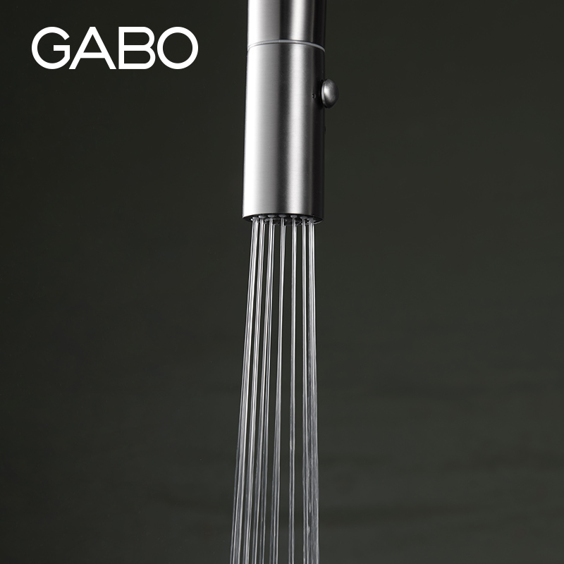 观博GABO 不锈钢厨房水槽龙头双孔可旋转抽拉式冷热水龙头18M016B - 图2