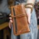 Retro simple soft cowhide long leather wallet for men and women