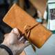 Retro simple soft cowhide long leather wallet for men and women