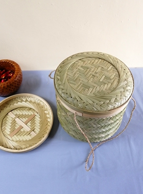 复古竹青皮编织茶叶篓手工竹编篮
