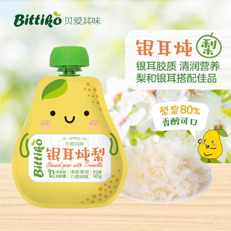 贝爱其味果泥水果泥冰糖炖梨银耳炖梨儿童饮品90g 丽家宝贝