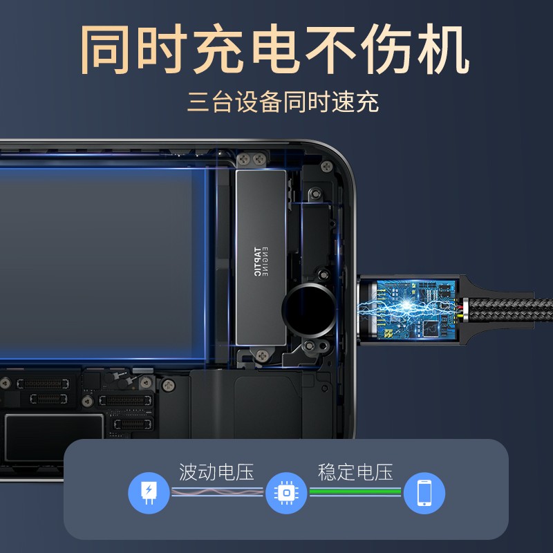 倍思数据线三合一手机充电线器5A一拖三快充三头适用于苹果安卓华为二合一车载车用多头华为加长三用冲短便携 - 图1