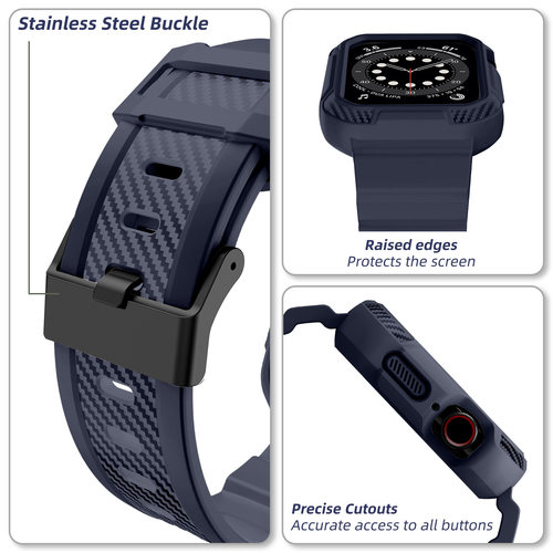 适用apple watch8苹果手表表带iwatch9代6/5/4/3一体式机甲风改装金属运动腕带男潮牌女保护壳套40/44/45mm41 - 图2