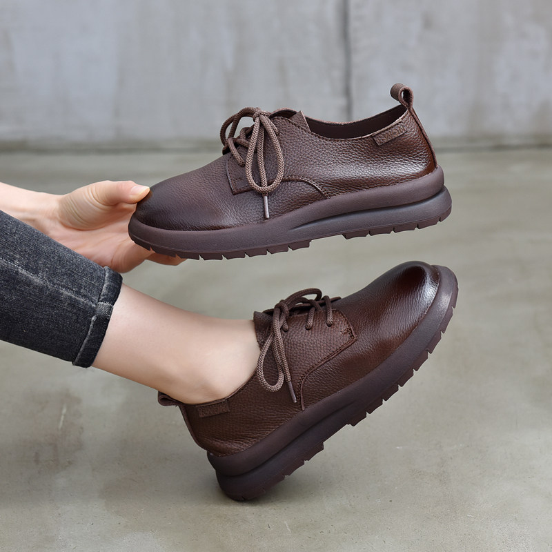 真皮深口单鞋女2026春季新款大码系带情侣款圆头舒适百搭休闲鞋女,淘宝优惠券,粉丝福利购,淘宝优惠卷