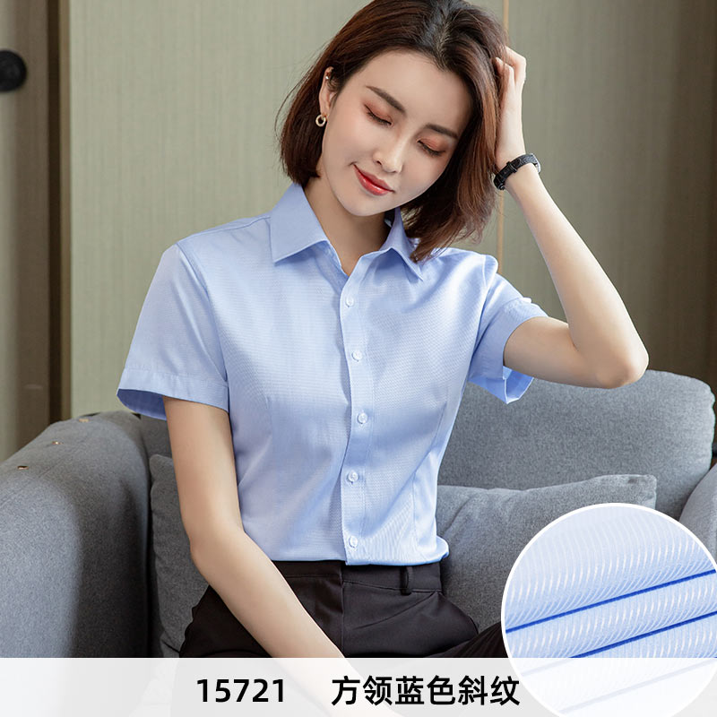 2024夏季方领衬衫女短袖商务休闲职业装半袖白衬衣ol通勤女装修身 - 图2