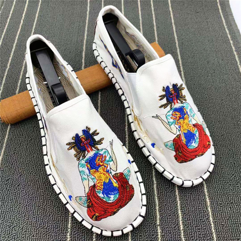 街触点旗舰店白色布鞋手工西山布鞋刺绣色鬼精神小伙红人同款社会鞋潮流懒人鞋2