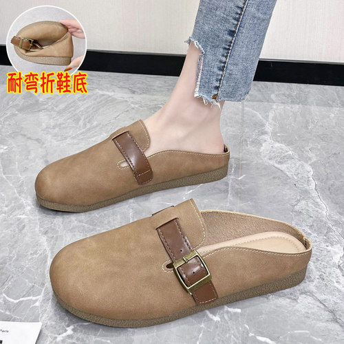 包头软底拖鞋2026春季新款鞋子时尚舒适休闲平底女鞋复古ins半拖 - 图2