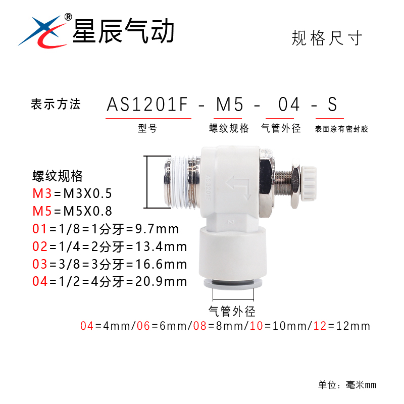 。星辰气动AS1201F04/AS2201F06/3201F0812-M5/01/02S/03/04节流 - 图2