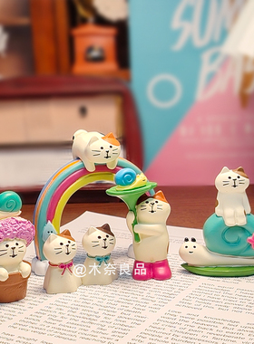 雨天打伞猫咪晴天娃娃青蛙蜗牛桌面日式猫ZAKKA送礼物树脂摆件