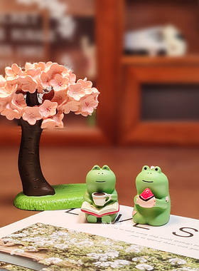 樱花树下的情侣治愈桌面小摆件卡通家具摆件娃娃屋沙发微缩模型