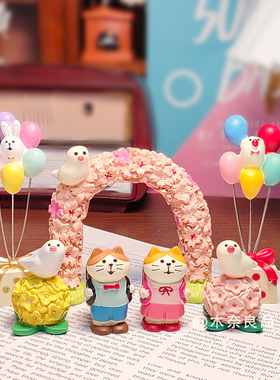 日式zakka猫咪春日赏樱花开学季柴犬ins可爱少女心桌面小摆件礼物