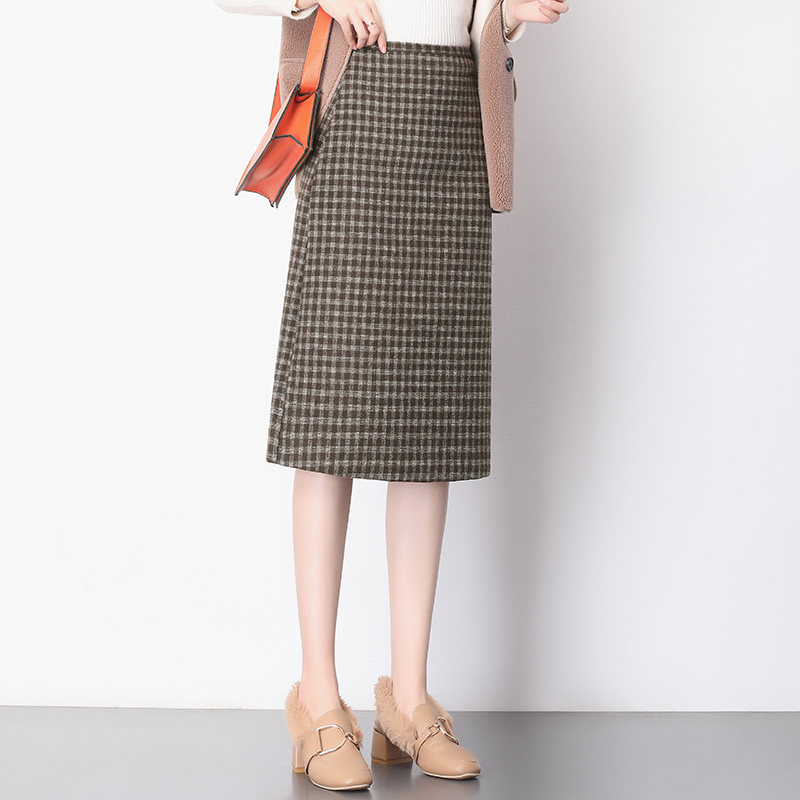 2020秋冬新款格纹毛呢韩版半身裙 早菲服饰半身裙