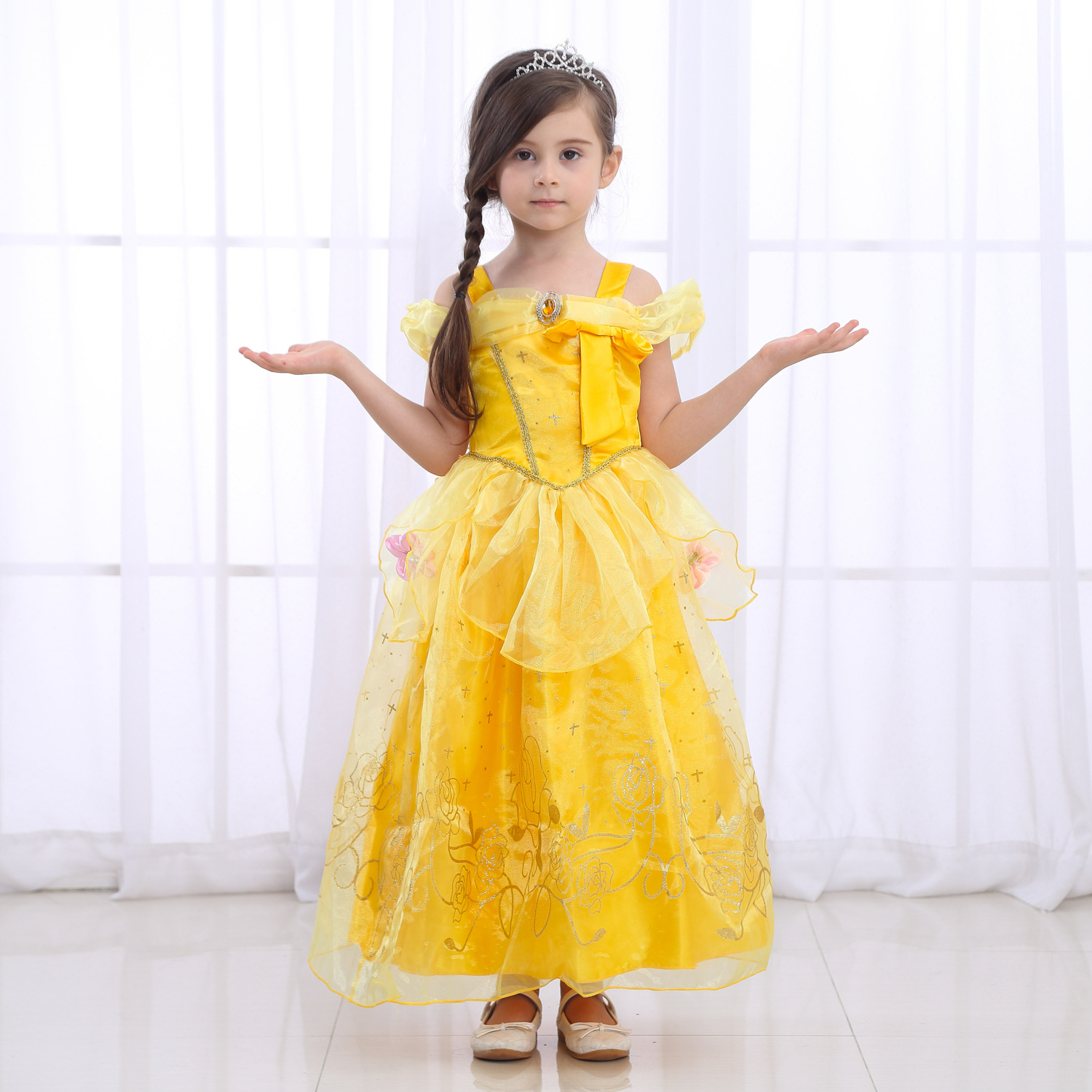 万圣节夏款女童礼服 女童灰姑娘贝儿连衣裙 长发公主睡美人裙子 - 图0