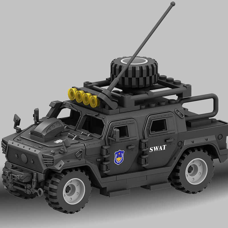 猛士装甲车军事特警察拼装积木撼马越野汽车儿童玩具车男孩子礼物