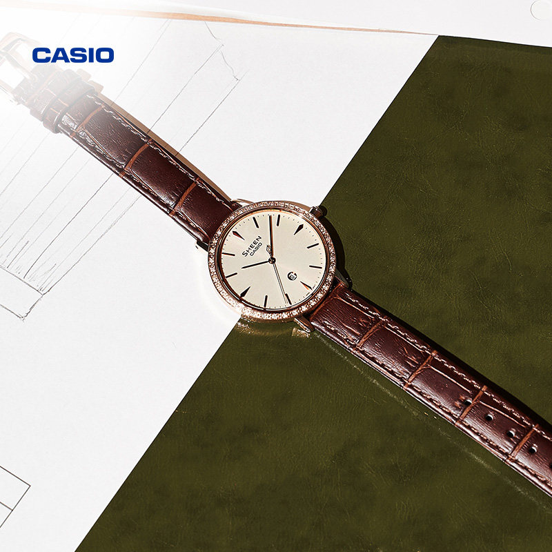 casio旗舰店she-4535防水钢表带 casio日韩腕表