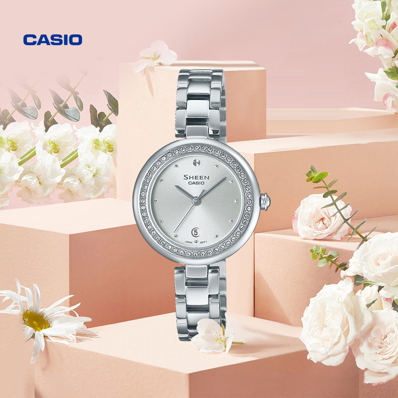 casio旗舰店she-4557水晶优雅女表 casio日韩腕表