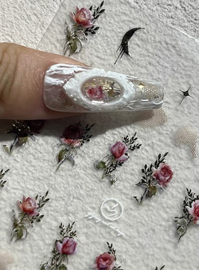 【豆汤贴纸】定制新款蕾丝油画复古玫瑰美甲素材贴纸爆款