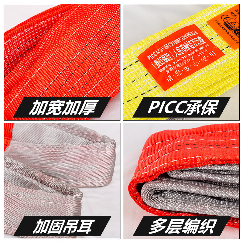 国标扁平起重吊装带涤纶彩色耐磨双扣吊车吊带1/2/3/5/10吨6m8米 - 图2