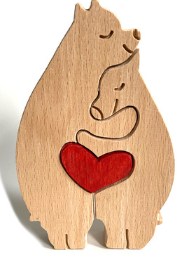 动物兔子一家人母亲节木质品系列摆件大象心形实木温馨可爱摆件