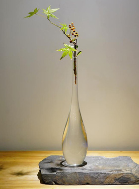 日式花瓶透明禅意境界新中式家居装饰摆件高硼硅插花器水培插花瓶